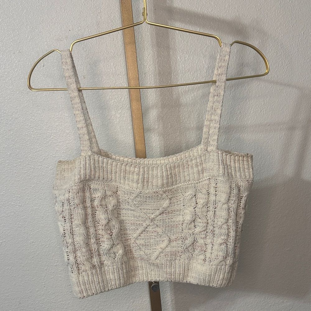Women's Cream Knit Crop Top- Large